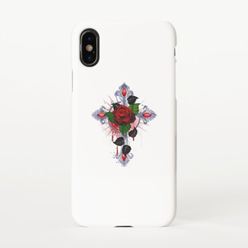 Silver Cross with a Red Rose iPhone XS Case