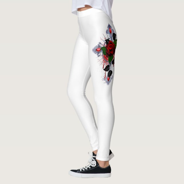 Silver Cross with a Red Rose Leggings (Left)