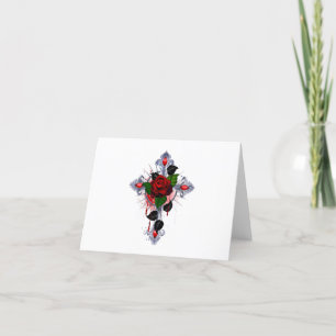 Silver Cross with a Red Rose Letterpress Thank You Card