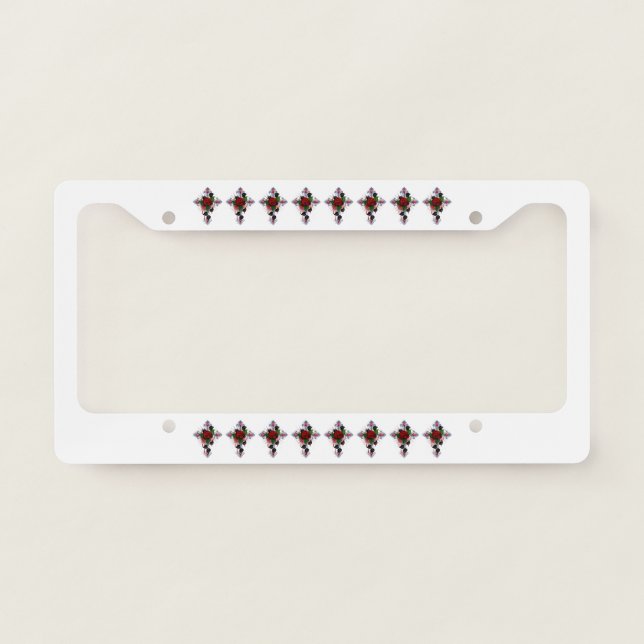 Silver Cross with a Red Rose License Plate Frame (Front)