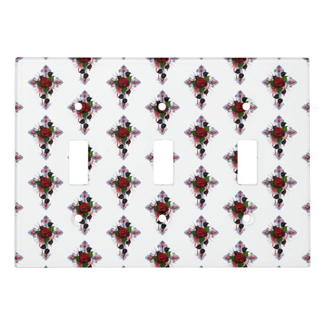 Silver Cross with a Red Rose Light Switch Cover (Front)