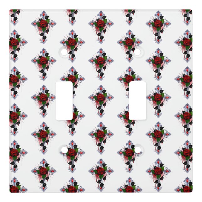 Silver Cross with a Red Rose Light Switch Cover (Front)