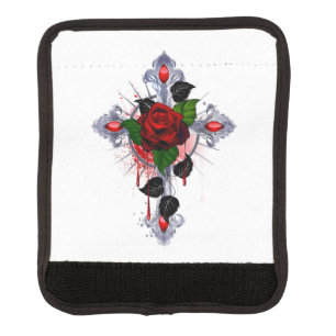 Silver Cross with a Red Rose Luggage Handle Wrap