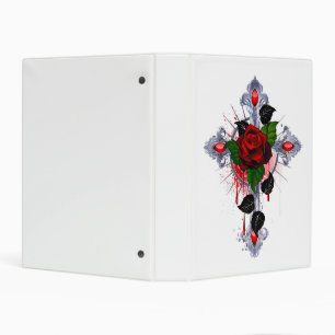 Silver Cross with a Red Rose Mini Binder