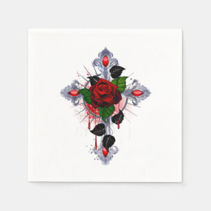 Silver Cross with a Red Rose Napkins
