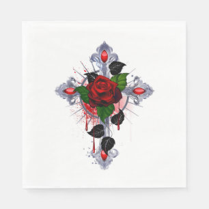 Silver Cross with a Red Rose Napkins