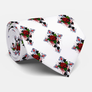 Silver Cross with a Red Rose Neck Tie