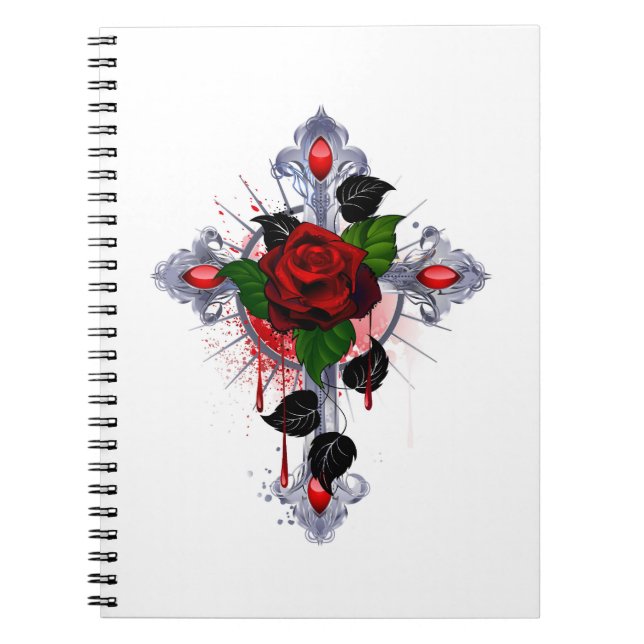 Silver Cross with a Red Rose Notebook (Front)
