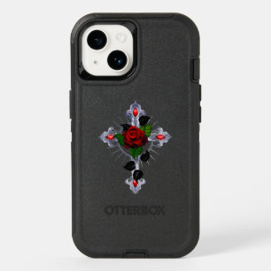 Silver Cross with a Red Rose OtterBox iPhone 14 Case