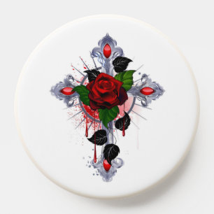 Silver Cross with a Red Rose PopSocket