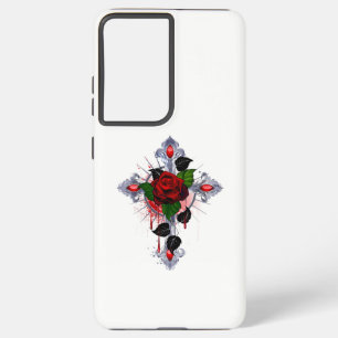 Silver Cross with a Red Rose Samsung Galaxy S21+ Case