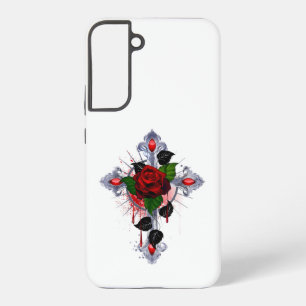 Silver Cross with a Red Rose Samsung Galaxy S22+ Case