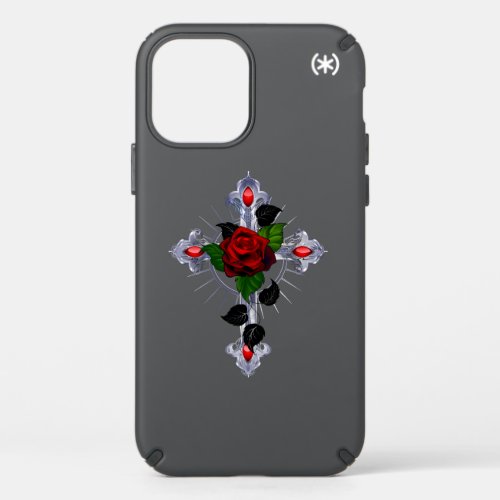 Silver Cross with a Red Rose Speck iPhone 12 Case