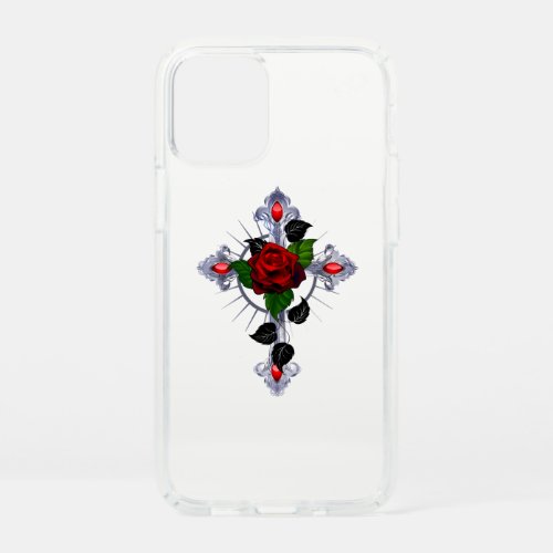 Silver Cross with a Red Rose Speck iPhone 12 Mini Case