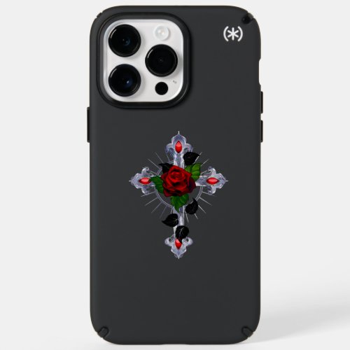 Silver Cross with a Red Rose Speck iPhone 14 Pro Max Case