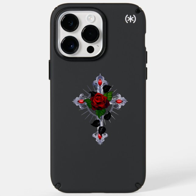 Silver Cross with a Red Rose Speck iPhone Case (Front)
