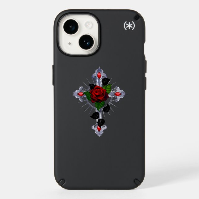 Silver Cross with a Red Rose Speck iPhone Case (Front)