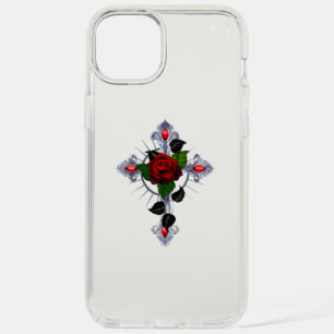 Silver Cross with a Red Rose iPhone 15 Plus Case