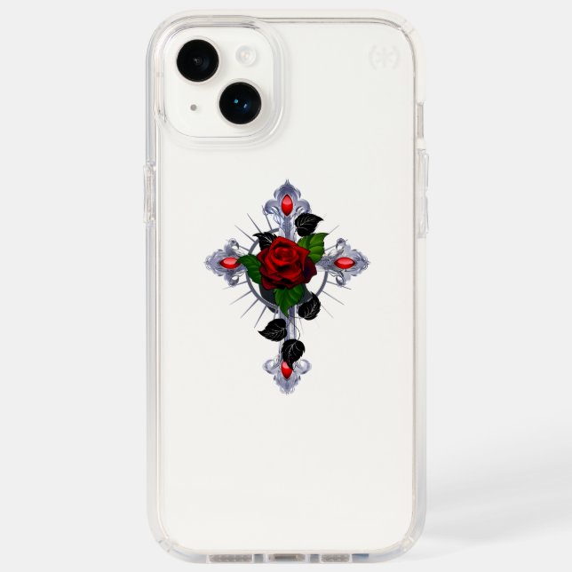 Silver Cross with a Red Rose Speck iPhone Case (Front)