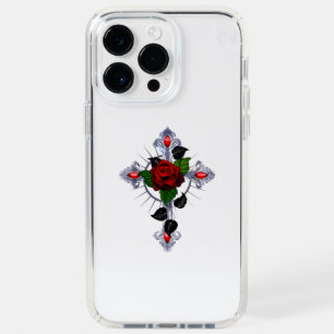 Silver Cross with a Red Rose Speck iPhone 14 Pro Max Case