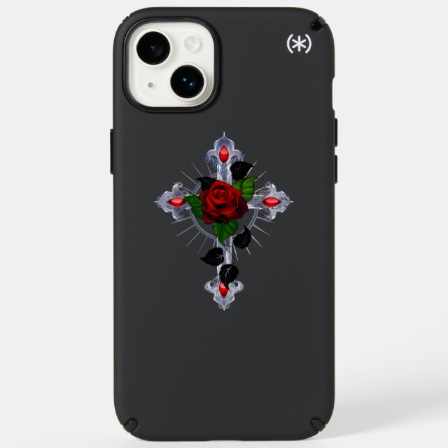 Silver Cross with a Red Rose Speck iPhone Case (Front)