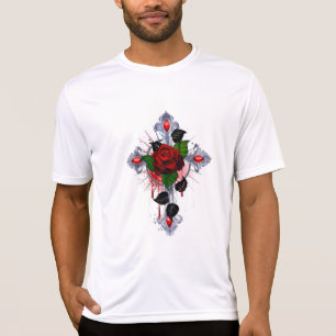 Silver Cross with a Red Rose T-Shirt