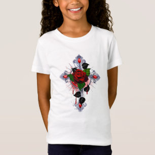 Silver Cross with a Red Rose T-Shirt