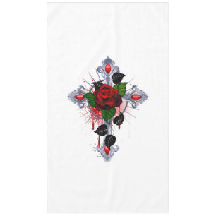 Silver Cross with a Red Rose Tablecloth