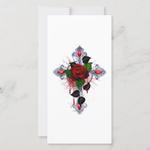 Silver Cross with a Red Rose Thank You Card