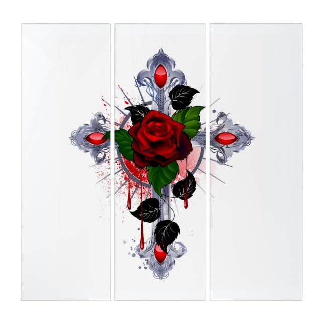 Silver Cross with a Red Rose Triptych (Front)