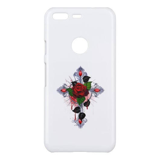 Silver Cross with a Red Rose Uncommon Google Pixel Case (Back)