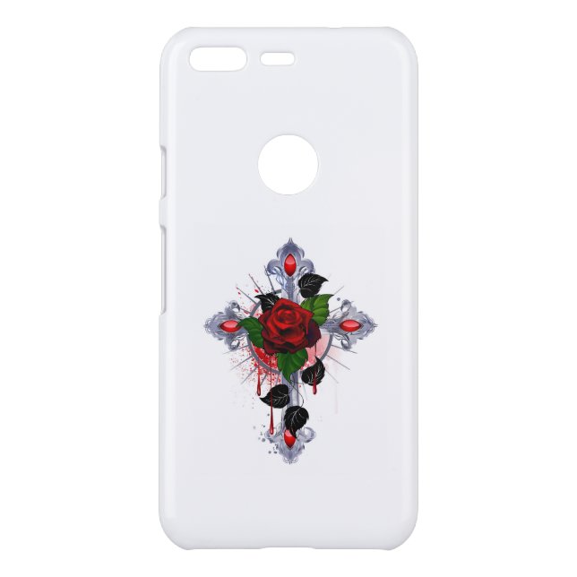 Silver Cross with a Red Rose Uncommon Google Pixel Case (Back)
