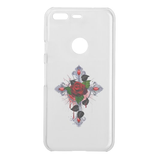 Silver Cross with a Red Rose Uncommon Google Pixel Case (Back)