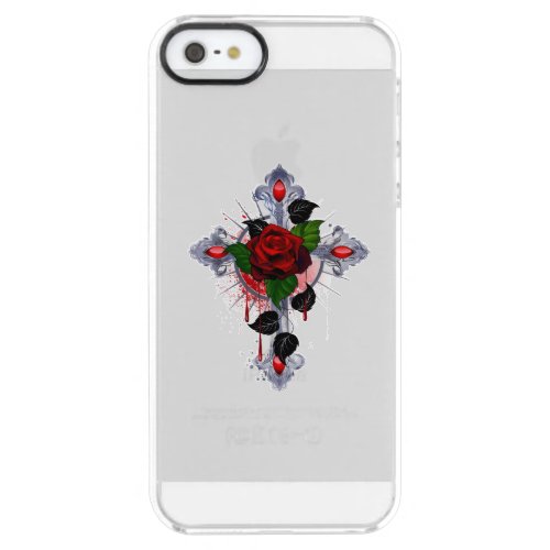 Silver Cross with a Red Rose Clear iPhone SE55s Case