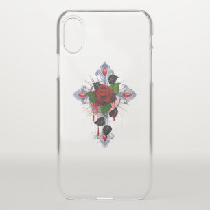 Silver Cross with a Red Rose iPhone XS Case