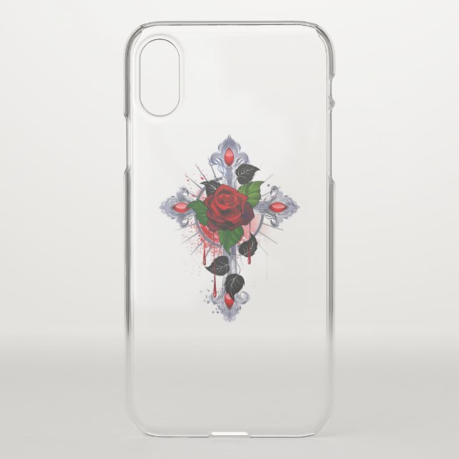 Silver Cross with a Red Rose Uncommon iPhone Case (Back)