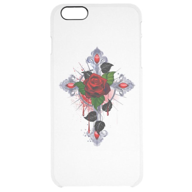 Silver Cross with a Red Rose Uncommon iPhone Case (Back)