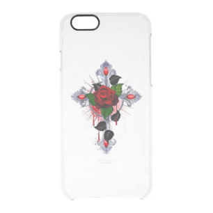 Silver Cross with a Red Rose Clear iPhone 6/6S Case