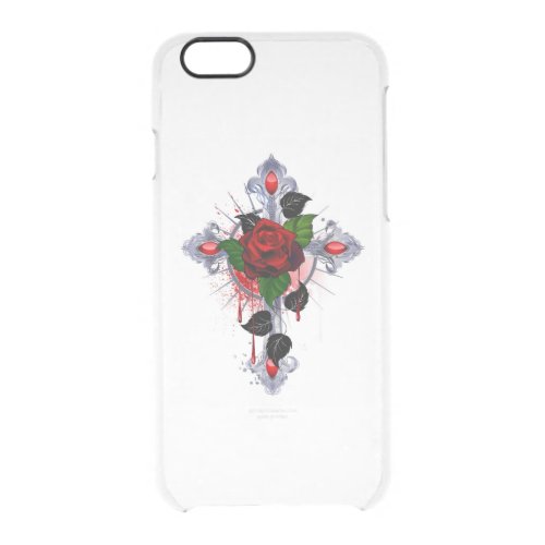 Silver Cross with a Red Rose Clear iPhone 66S Case