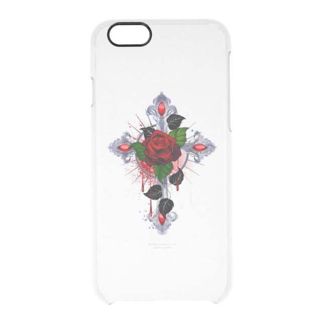 Silver Cross with a Red Rose Uncommon iPhone Case (Back)