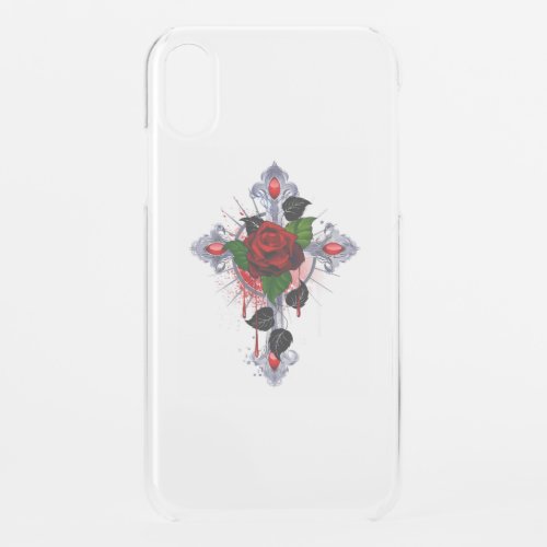 Silver Cross with a Red Rose iPhone XR Case