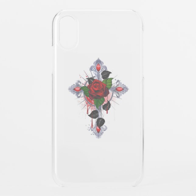 Silver Cross with a Red Rose Uncommon iPhone Case (Back)
