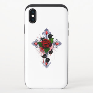 Silver Cross with a Red Rose iPhone X Slider Case