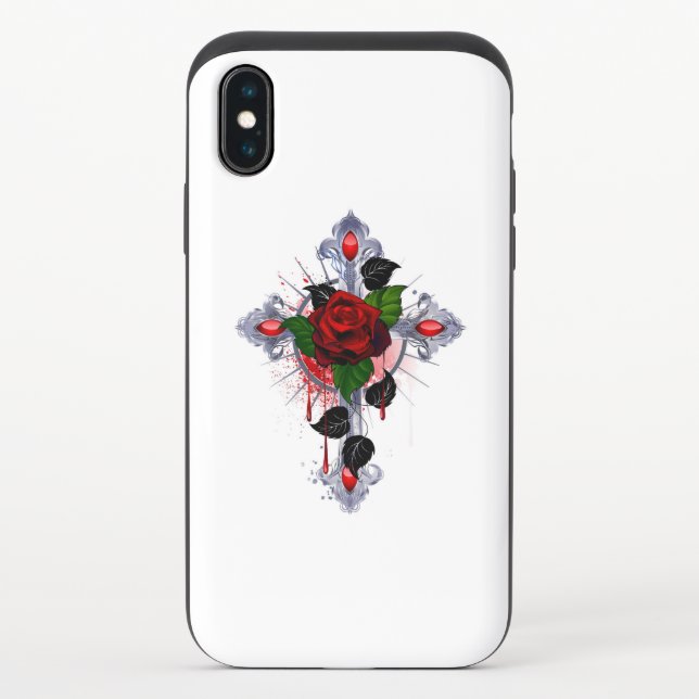 Silver Cross with a Red Rose Uncommon iPhone Case (Back)