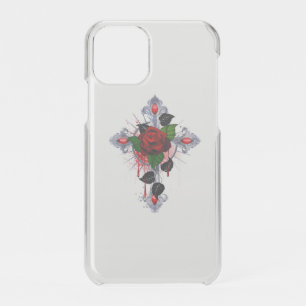 Silver Cross with a Red Rose iPhone 11 Pro Case