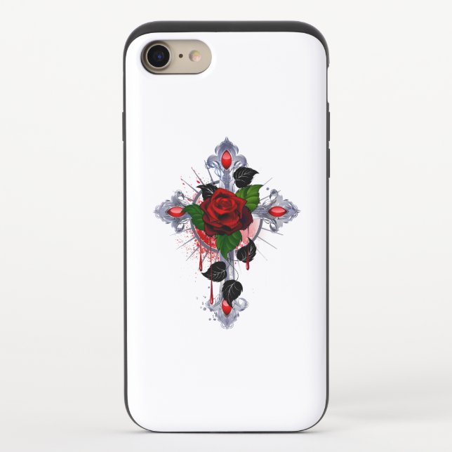Silver Cross with a Red Rose Uncommon iPhone Case (Back)
