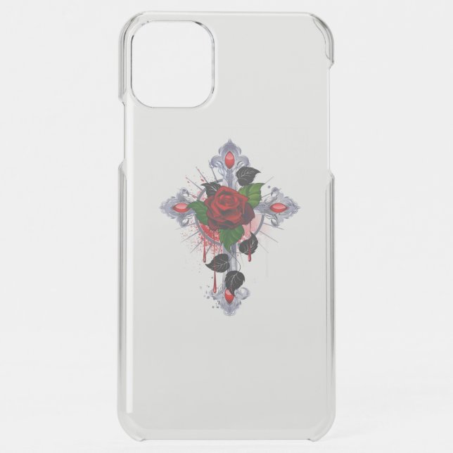 Silver Cross with a Red Rose Uncommon iPhone Case (Back)