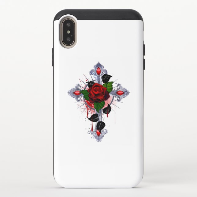 Silver Cross with a Red Rose Uncommon iPhone Case (Back)