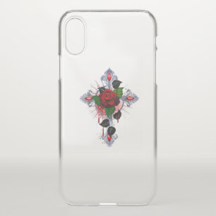 Silver Cross with a Red Rose iPhone X Case