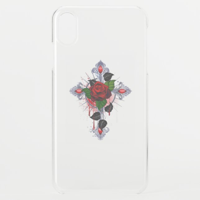Silver Cross with a Red Rose Uncommon iPhone Case (Back)
